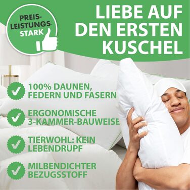 Подушка Welldora преміум-класу 80x80 100 натуральні пухові волокна та пір&39я Ергономічно оптимізована 3-камерна подушка для підтримки шиї Подушка середньої жорсткості, медично протестована, сертифікована Oeko-Tex у Німеччині, 80 x 80 см