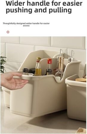 Кухонний ящик для зберігання, пластиковий, з колесами, для каструль та кришок, кутове відкриття, для двосторонніх пазів, 38 x 15 x 22 см, бежевий