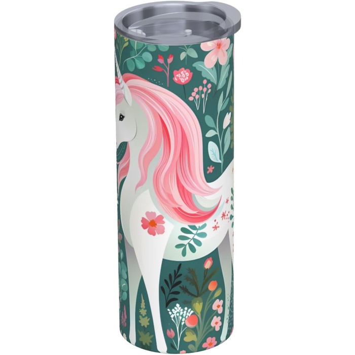 Кухоль з прямою трубочкою, єдиноріг з рожевим волоссям, принт, дорожній кухоль, підходить для кемпінгу, офісу та дому, 590 мл