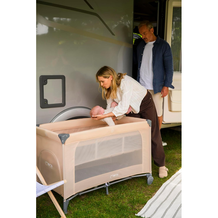 Дитяче та дитяче дорожнє ліжечко MoMi BELOVE PLUS 2-в-1, складне, 2 рівні для сну для немовлят до 9 кг та дітей до 15 кг з дитячим матрацом, ігровою ручкою, пеленальний килимок та сумка для перенесення, темно-зелений