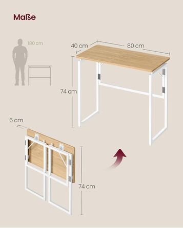 Складаний стіл, Невеликий складаний стіл, Комп&39ютерний стіл, Цільна стільниця, Закруглені кути, Стіл для домашнього офісу, Спальня, 80 x 40 см, Натуральний дуб LWD151YD01 80 x 40 см Натуральний дуб