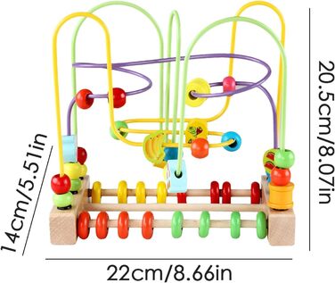 Дерев'яний стіл для занять Дерев'яна іграшка бісерний лабіринт, барвисті американські гірки бісерний лабіринт, лабіринт для навчання дітей раннього віку, 8.66x5.58.07 дюймів Іграшка для розвитку рухових навичок для освітніх