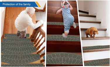 Килимових покриттів для сходів, нековзні, без клею, виготовлені з TPR, із самопоглинаючою основою, накладки на сходинки з напівкруглим візерунком, легко очищаються для гвинтових сходів, безпечні, із загнутими краями, сірі, 5