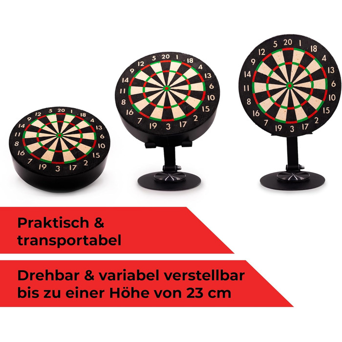 Міні-мішень для дартсу Karella Bulli, мініатюрна мішень для дартсу Ø 15 см з регульованою металевою підставкою, комплект включає 6 міні-дартиків (сталь), для дому, столу, декору, подарунка