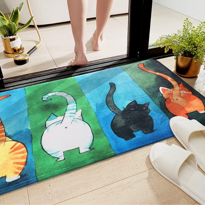 Килимок для вулиці JJUUYOU з котами 50 x 80 см, нековзний, кумедний, килимок для входу, що миється, килимок для котів для приміщень/вулиці, абсорбуючий, персоналізований 50 x 80 см (прямокутний) для чотирьох котів