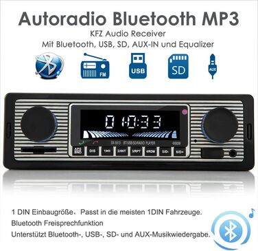 Автомобільна радіостанція iFreGo з Bluetooth гучний зв'язок, 1 DIN Bluetooth радіо з USB-портом/AUX/TF/MP3-плеєром, FM-автомагнітола з бездротовим пультом дистанційного керування, дисплей часу, 60WX4