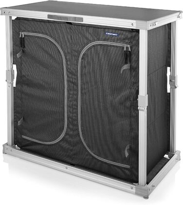 Кухня для кемпінгу Campart Toledo Легко складається 2 відділення з 3 полицями кожне 4 регульовані ніжки Антрацит KI-0758, задня, чорна 6 полиць чорного кольору