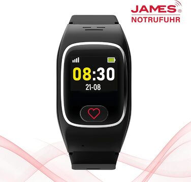 Годинник James B8 для екстрених випадків та безпеки для людей похилого віку GPS, виявлення падіння, кнопка SOS, монітор серцевого ритму, функції для здоров&39я, сімейний додаток, гучний будильник чорний/білий вкл. SIM-картку та 2 місяці безкоштовного тари