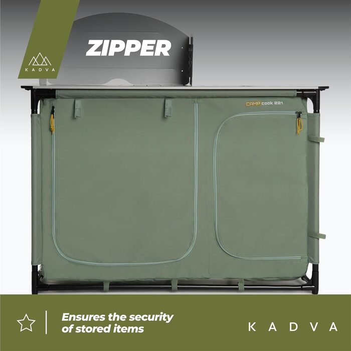 Складана кухонна шафа для кемпінгу CAMPCook 221 48,5x1283,5 см Кемпінгова шафа виготовлена з міцних матеріалів Легка та стійка конструкція Легке складання та транспортування Зелений колір