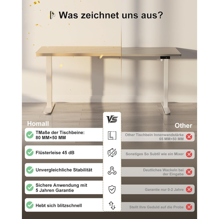 Стіл Homall з регульованою висотою 140x70 см з портом зарядки USB-A, електричний стіл з лотком для кабелів, стіл для роботи стоячи з 3 функціями пам&39яті, комп&39ютерний стіл бежевий 140x70 см білий бежевий