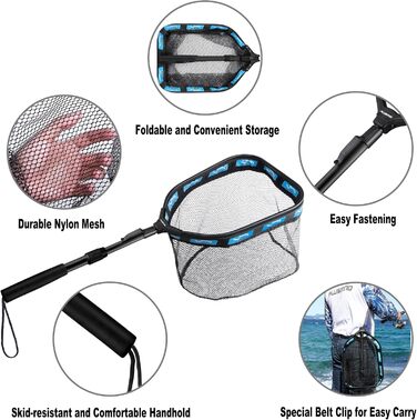 Плаваюча рибальська сітка PLUSINNO для лову лосося, нахлистової риби, каяка, сома, окуня, форелі. Гумований підсак для легкого вилову та випуску. Компактний та складний для зручного транспортування. Розмір шини 30 см (телескопічна штанга).