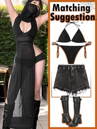 Жіноча сукня Mingnos, прозора, з подвійними високими розрізами, чорна, розмір S