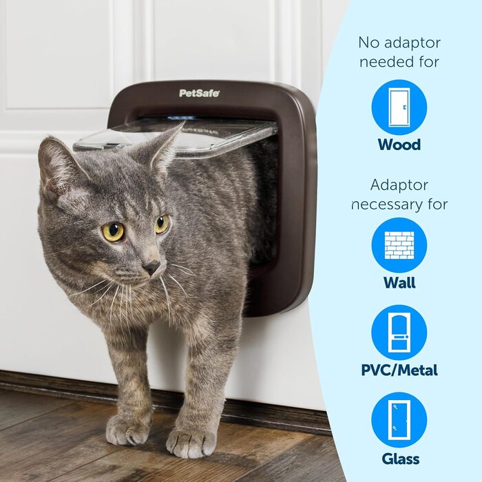 Дверцята для котів PetSafe з мікрочіпом, Exclusive Entry, легке встановлення, ручне 4-стороннє блокування, енергоефективне, захист від протягів, зручне, коричневе, до 7 кг