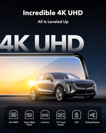 Камера заднього огляду WOLFBOX G930 4K, передня та задня камера реєстратора для автомобіля з 64 ГБ, сенсорна камера заднього виду дзеркала заднього виду, монітор паркування