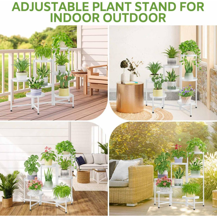 Велика 7-рівнева металева підставка для рослин, підставка для квітів, полиця для рослин, для приміщень/вулиці, складна кімнатна підставка для рослин, полиця для саду, балкону, вітальні (кругла, чорна) 7 рівнів, біла