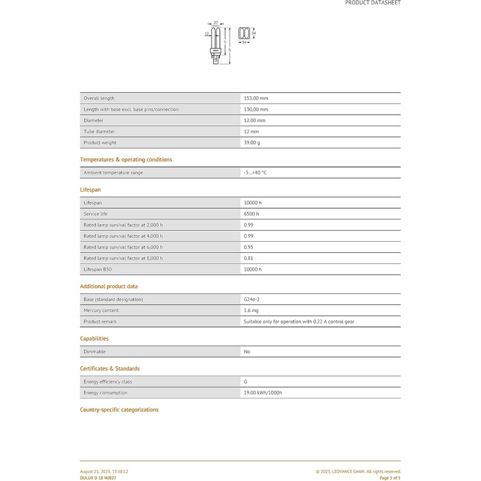 Енергозберігаючі лампи Osram DULUX D - цоколь G24d-2, 18 Вт