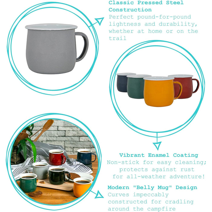 Кольорові емальовані кухлі Argon Tableware - 375 мл - Упаковка з 6 шт. - Жовто-помаранчеві 11,5 x 9 x 8 см (6 шт. )