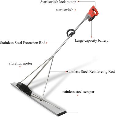 Вібраційний інструмент YXSMKJ для бетонної стяжки, 6000 об/хв, лезо 150 см, стяжка - електричний акумуляторний вирівнювач цементу, лінійка зі скребком - для обробки бетону