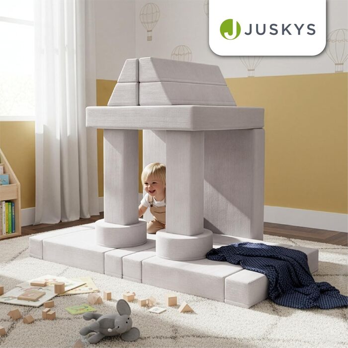 Дитячий диван Juskys Kayo вельветовий, модульний та мякий, диван для дитячих кімнат та ігрових кімнат, безпечний, гнучкий, легко чиститься, зі знімними чохлами бежевий