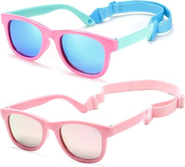 Поляризовані дитячі сонцезахисні окуляри COASION Kids UV400 Захисна силіконова оправа з сонцезахисними окулярами для дитини 0-24 місяців C8* Рожево-зелене/блакитне дзеркало рожеве/рожеве 39 мм
