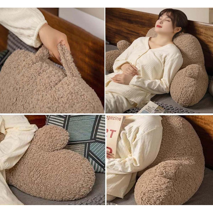 Пухнаста подушка для читання з шерпа-флісу з підлокітниками для сидіння в ліжку, читання, ігор, перегляду телевізора, поперекової підтримки, м&39якої подушки, підставки для дивана, підтримки спини, валика для шиї 68x36 см, кава