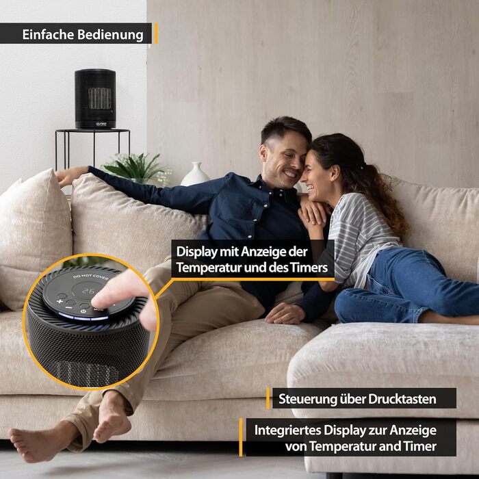 Перший австрійський енергозберігаючий вентилятор-обігрівач Маленький та тихий радіаційний обігрівач з керамічним нагрівальним елементом Осцилюючий обігрівач Електричний обігрівач 600-1200 Вт, таймер, термостат, захист від перекидання, чорний