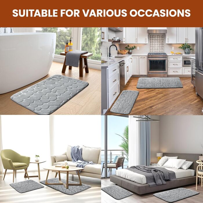 Комплект килимків для ванної, 4 предмети, нековзний, килимок для ванної, що прається, килимок для ванної з піни з ефектом пам&39яті, сірий килимок для ванної, килимок для ванної 50x80 см, 50x120 см, 50x50 см, 60x40 см