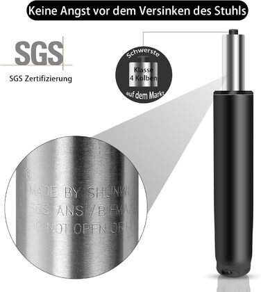 Газова пружина, газова пружина для офісних крісел 1000 фунтів (450 кг) Газова пружина для обертових крісел, підходить для офісних крісел та стільців, регульована висота газової пружини 290 мм-430 мм для офісних крісел, висока вантажопідйомність (чорна)