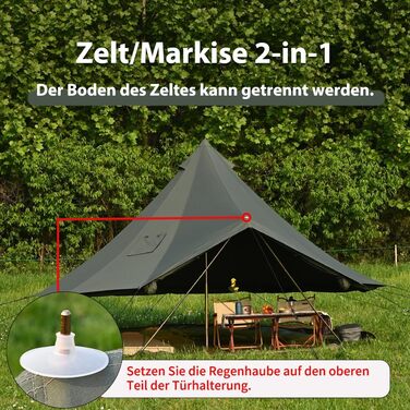 Намет-дзвін з отвором для печі, намет для глемпінгу з бавовни, простора юрта для сімей, кемпінговий намет, сімейний намет, намет-тіпі, намет-вігвам, пірамідальний намет для груп, кемпінг на свіжому повітрі, зелений, 5 м / 6-8 осіб
