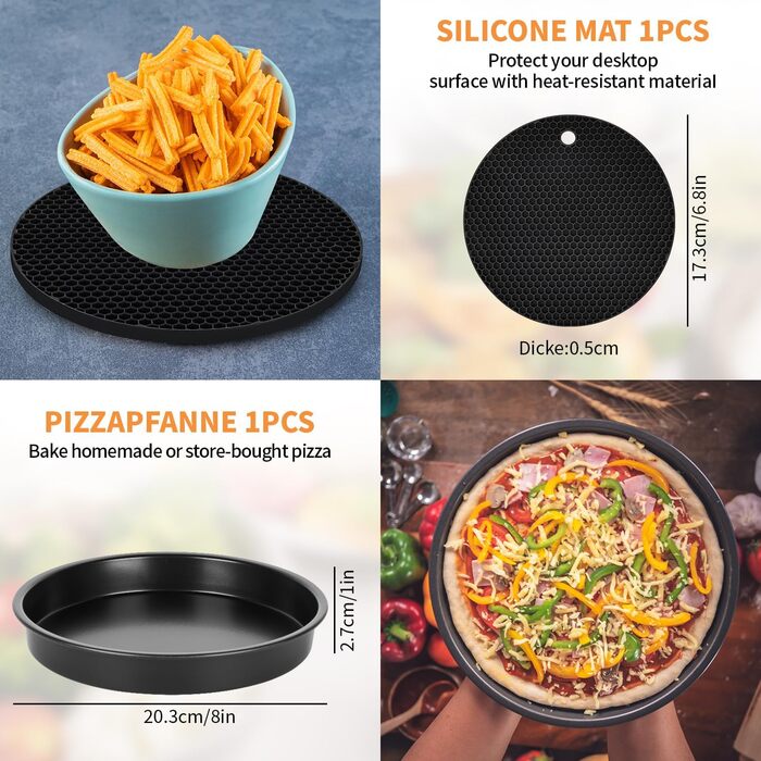 Аксесуари для фритюрниці XL і XXL 8 дюймів із 9 предметів Набір аксесуарів для потовщеної фритюрниці, сумісний із Cosori 4.7L Philips 6.2L