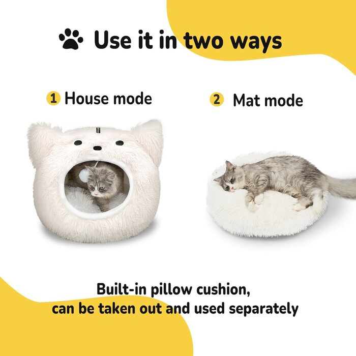Котяча печера Котяче ліжко, яке можна прати, котяче спальне місце для котів Мила плюшева подушка для домашніх тварин Moster для котів Котячий будиночок Котяча подушка Пухнасте кошеня Цуценя Ліжко для домашніх тварин