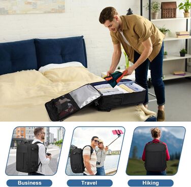 Рюкзак для ручної поклажі 55x40x20 см, місткість 44 л, великий дорожній рюкзак, ручна поклажа 55x40x20 см, дорожня сумка 55x40x20 см, рюкзак для 18-дюймового ноутбука, чорний, Lufthansa 55x40x20 см - 44 л