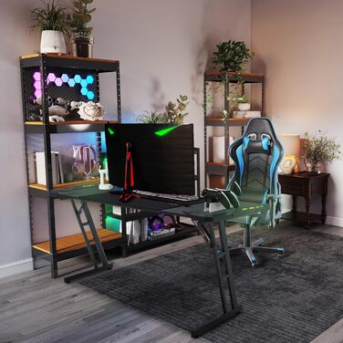 Ігровий стіл 120x60 см Комп&39ютерний стіл з гачком для навушників та підставкою для склянок, міцний ігровий стіл Z-подібної форми для домашнього офісу (тип B, зі світлодіодним підсвічуванням)