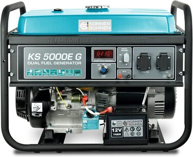 Генератор на зрідженому паливі/бензині K&S Knner&Shnen KS 5000E G серії DUAL FUEL, аварійний генератор потужністю 4500 Вт, ручний/електричний запуск, 2x16A, 12 В, генератор з (AVR), генератор живлення, захист генератора від короткого замикання Blue5eg
