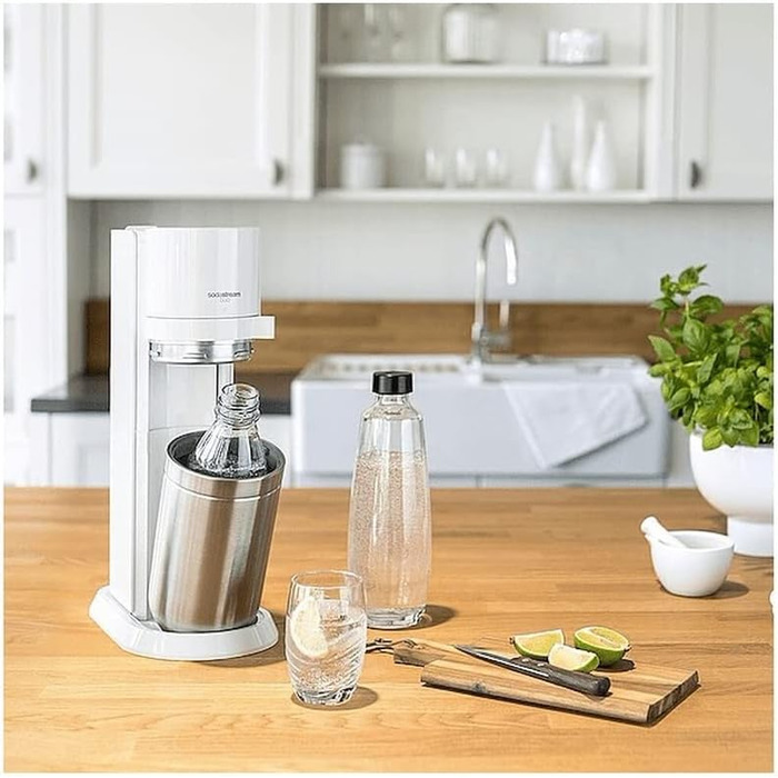 З циліндром CO2, скляною пляшкою 1 л і пластиковою пляшкою 1 л, яку можна мити в посудомийній машині, висота 44 см, колір білий, висотою 8719128118345, 44 см Standard Pack (2 пляшки та з циліндром CO)