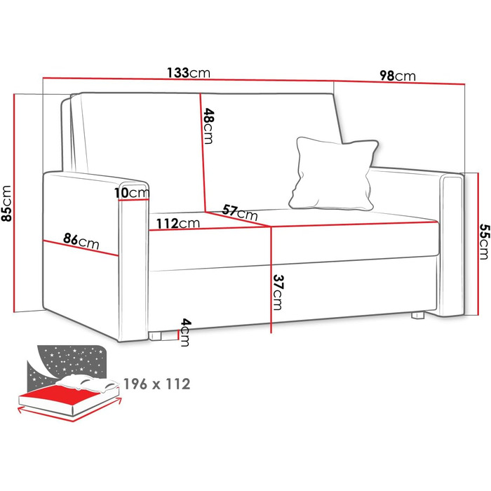Диван Mirjan24 Viva Bis Premium II з функцією сну, 2-місний м&39який диван з ящиком для зберігання речей, включаючи подушки, розкладний диван, комплект диванів, диван-ліжко, гарнітур для вітальні, тканина вельвет (Poso 05)