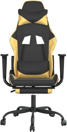 Геймерське крісло з підставкою для ніг, чорно-золота штучна шкіра, металевий матеріал