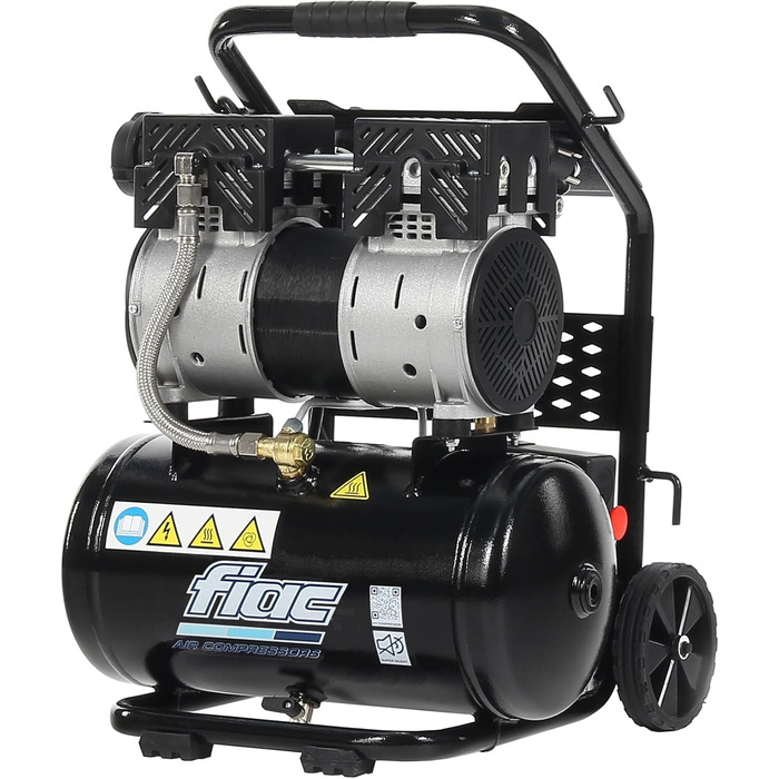 Переносний повітряний компресор FIAC SUPERSILENT 10, безмасляний, максимальний тиск 8 бар, 1 к.с., бак 10 л, рівень шуму 58 дБ LpA