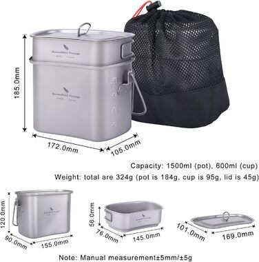 Набір мірних чашок для фляги Boundless Voyage з титану, що використовується у кемпінгових та підвісних кухонних пристроях, у формі нирки, з кришкою та ручками Ti2059C