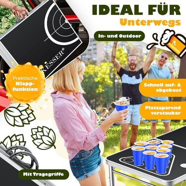 Набір столів для пивного понгу KESSER з картковою грою, питною грою - вкл. 100 стаканчиків (50 червоних та 50 синіх), 6 м&39ячів книга правил. Стіл для вечірок з регульованою висотою, складний, класичний карткова гра.