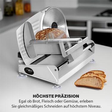 Нарізка їжі Clatronic з ножем з нержавіючої сталі Ø 190 мм Електрична хліборізка з плавним регулюванням товщини різання (015 мм) Різальний верстат з металевим корпусом 150 Вт МА 3585