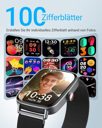 Розумний годинник для чоловіків та жінок з функцією телефону, фітнес-годинник 1,85 дюйма, понад 100 спортивних режимів, фітнес-трекер з моніторингом серцевого ритму/SpO2/сну, крокомір, водонепроникний спортивний годинник IP68 для iOS та Android, металевий