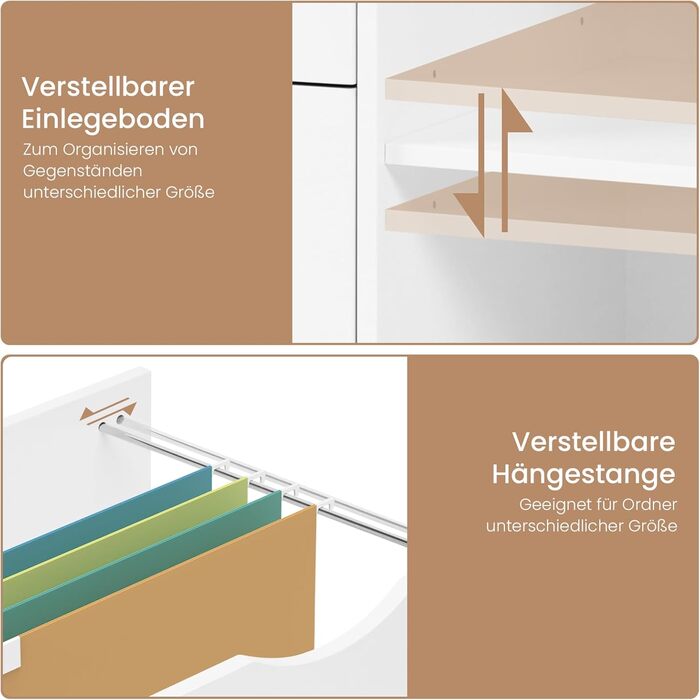 Шафа для файлів на колесах WOLTU з 3 шухлядами, мобільна шафа для документів з 5 колесами, офісна шафа з регульованою підвісною системою файлів та полицею, для домашнього офісу, 80x69,5x39,5 см, білий, ASK13ws