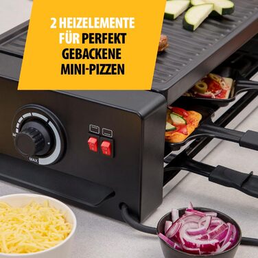 Багатофункціональний прилад для раклету та піци регульований термостат з подвійним нагрівальним елементом 43 х 23 см варильна поверхня на 8 осіб без BPA 1300 Вт, чорний, 2736