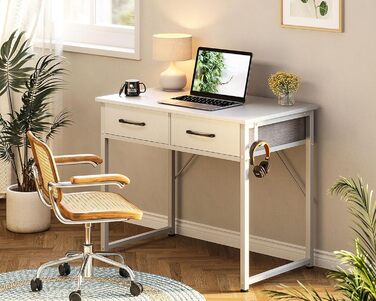 Письмовий стіл з 2 шухлядами, 80x40x78,7 см, невеликий стіл з тримачем для навушників, офісний стіл, ПК-стіл для офісу, вітальні, домашнього офісу, білий 80x40x78,7 см, білий