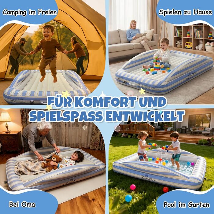 Дорожнє ліжечко/дитяче ліжко з електричним повітряним насосом - Надувне дитяче ліжко з піднятими захисними бортиками, м&39якою флокованою поверхнею, портативне для подорожей, ночівлі та домашнього використання (1 особа)