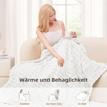 Електрична ковдра 130x180 см, з автоматичним вимкненням, 9 режимами нагріву та 10-годинним таймером, функцією пам&39яті, захистом від перегріву, електрична м&39яка ковдра для ліжка, офісна (біла) 130x180 см Білий