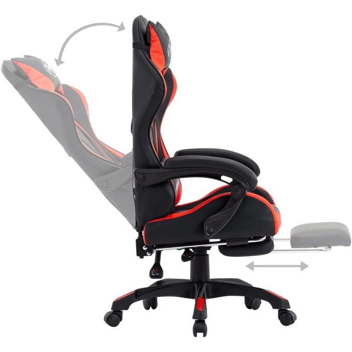 Геймерське крісло з підставкою для ніг, червоно-чорна штучна шкіра
