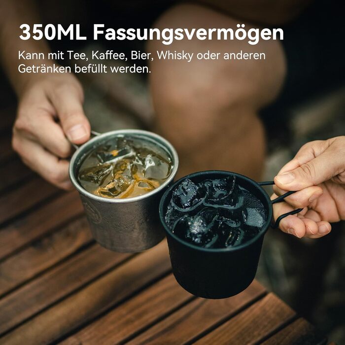 Кухоль з нержавіючої сталі Thous Winds Sierra, набір із 2 кемпінгових кухлів для активного відпочинку з підвісною ручкою, що штабелюється, портативний, легкий туристичний кухоль об&39ємом 350 мл, екологічно чистий кухоль для активного відпочинку - хакі