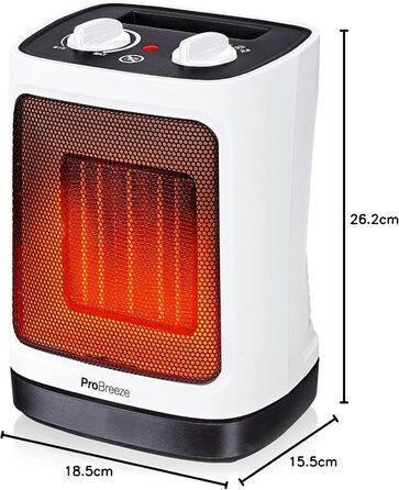 Міні-вентилятор Pro Breeze 2000 Вт з керамікою, енергозберігаючий з автоматичним коливанням, два рівні потужності, маленький тихий електричний обігрівач для вітальні, офісу, тераси - білий - 2000 Вт